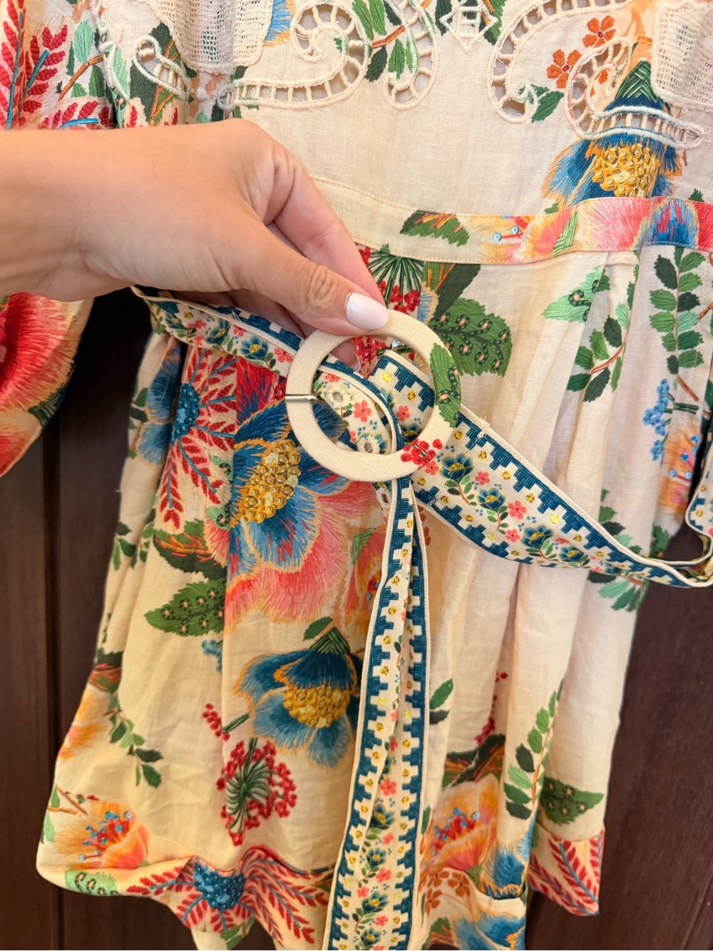 FARM Rio Cream Floral Embroidered Puff-Sleeve Romper - Picture 3 of 9